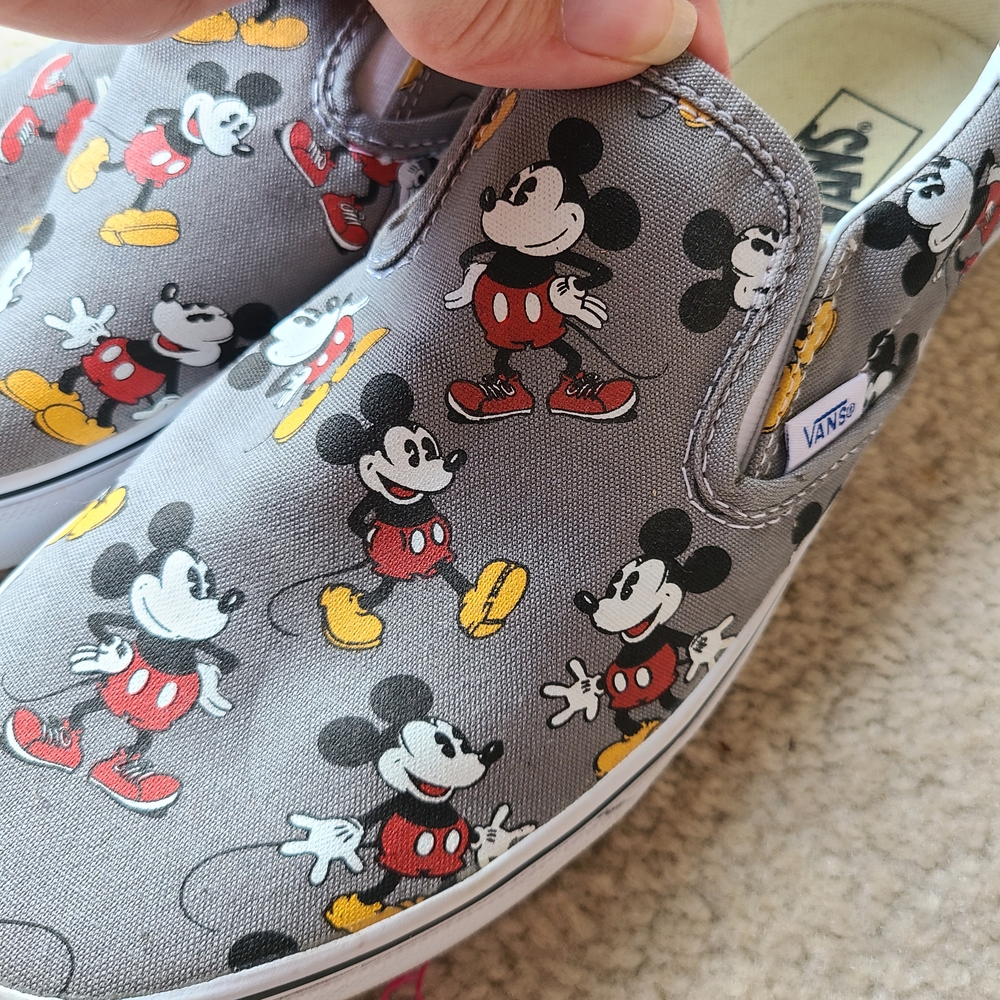 RARE Vans Mickey Mouse Gray Slip-On Shoes